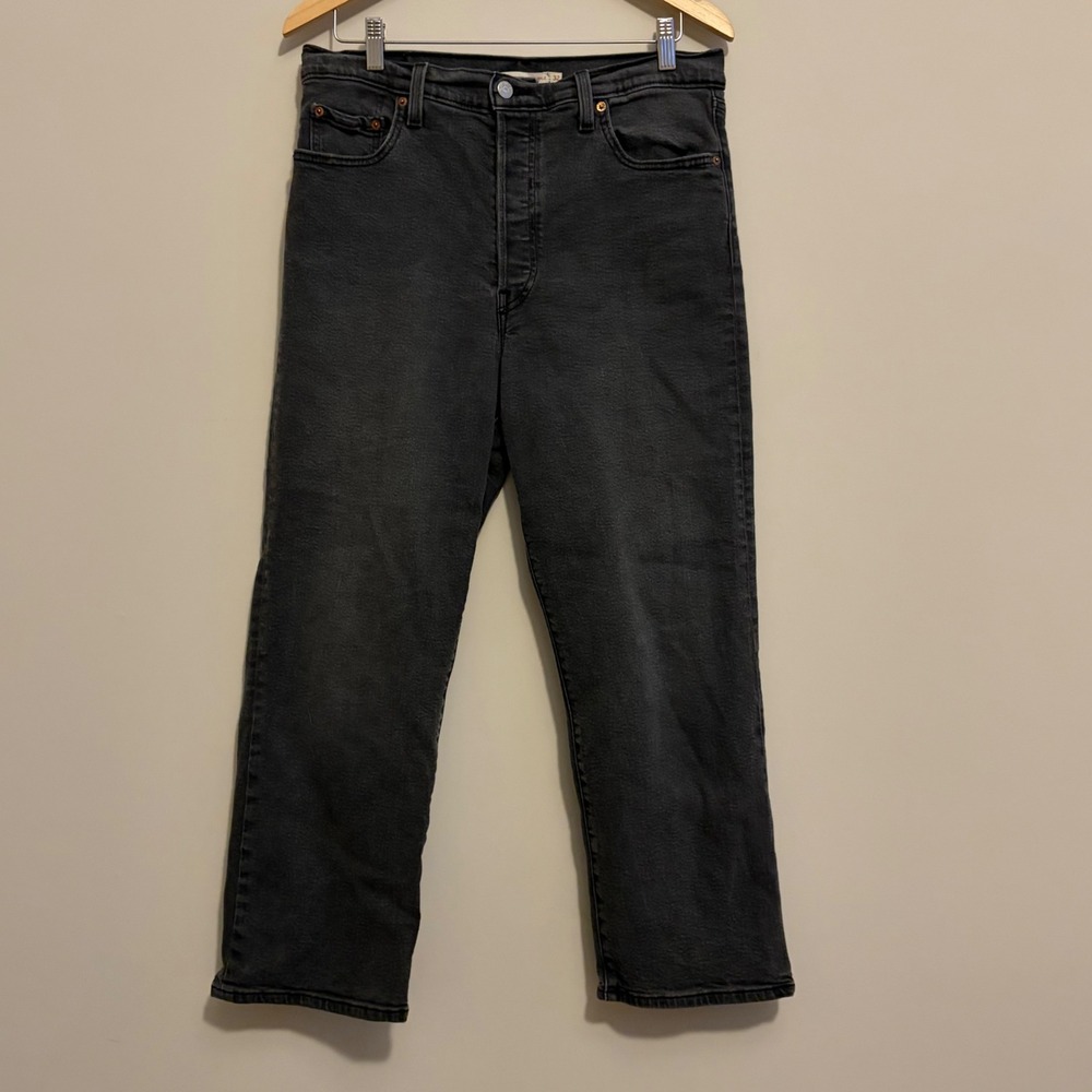 Levis Ribcage Straight Ankle Jeans Womens 32 Charcoal Gray High Rise 72693-0134
